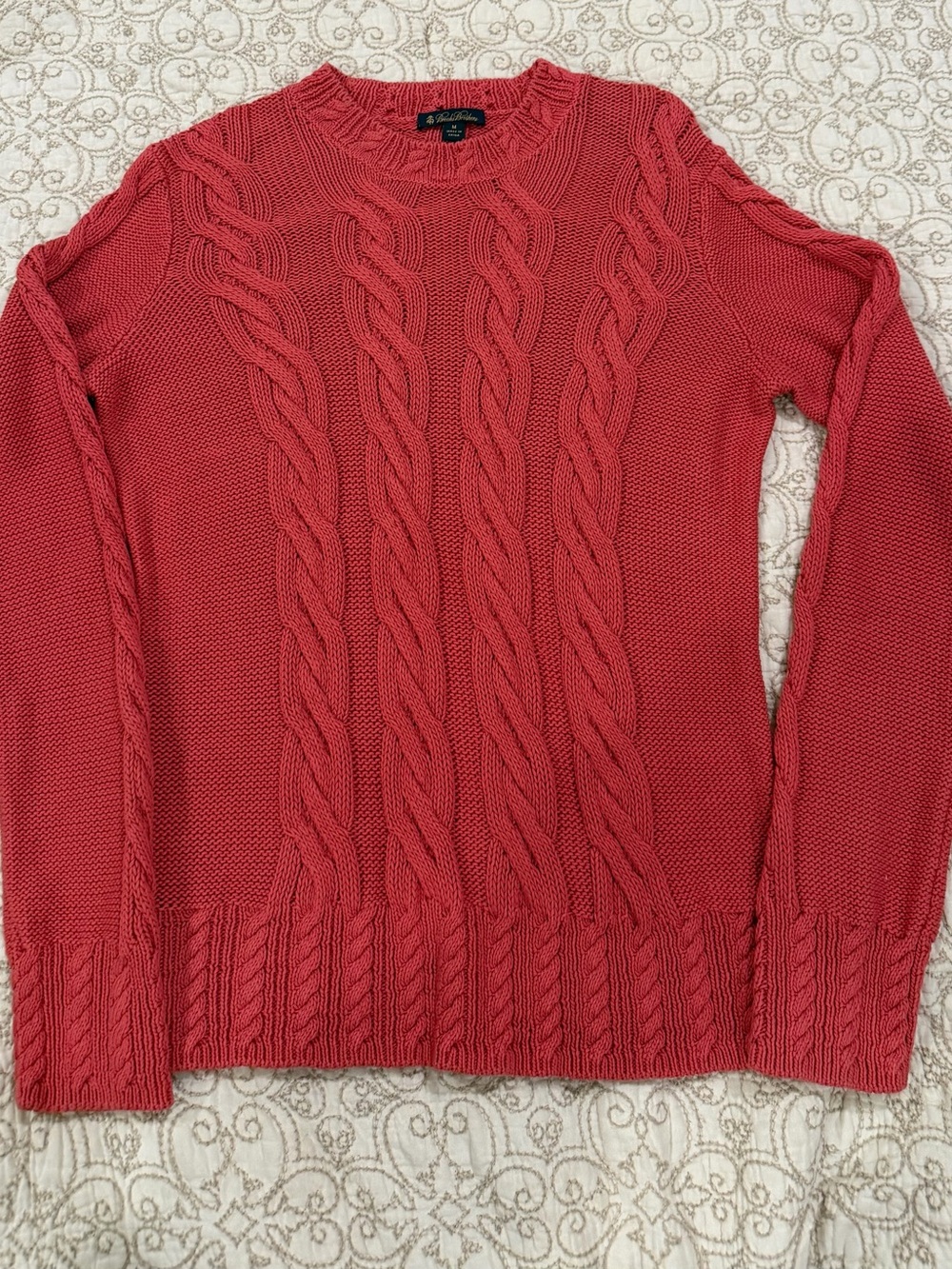 Brooks Brothers Coral Cable Knit Crewneck Sweater